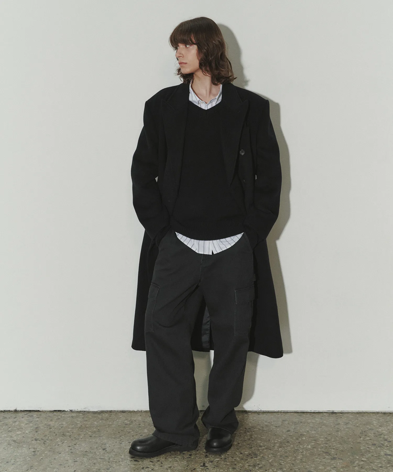 UNISEX MERINO WOOL V-NECK SWEATER BLACK_M_UDSW3D125BK