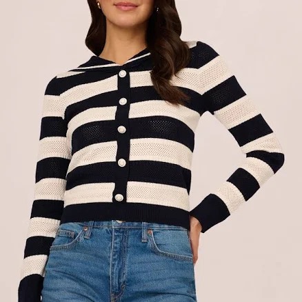 Adrianna Papell Women's Nautical Stripe Knit Cardigan