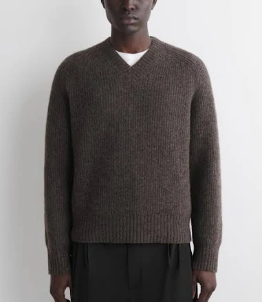 COS Men's Oversized Wool-Yak V-Neck Sweater Jumper
