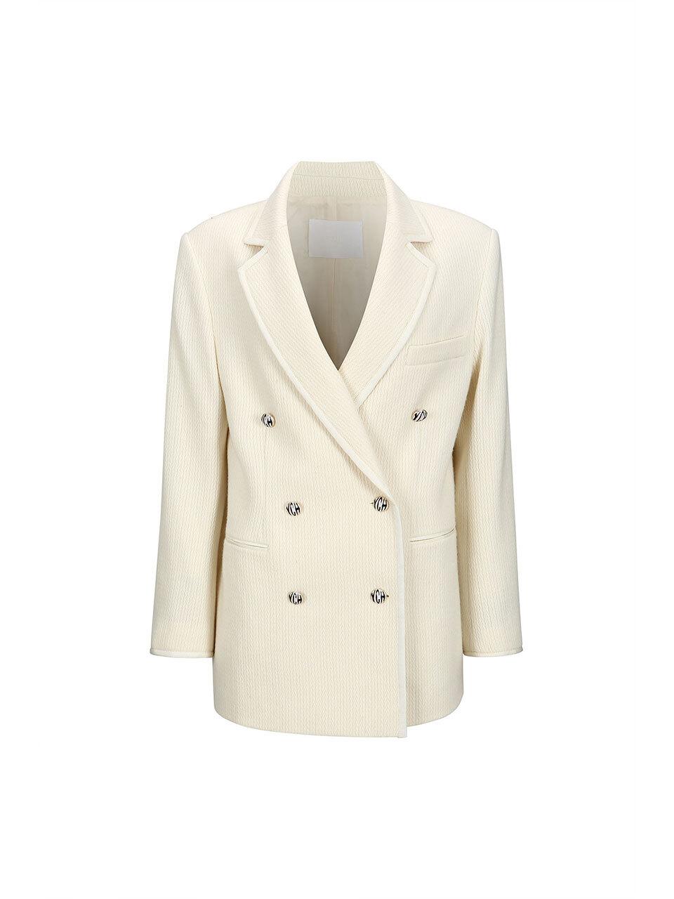 DOUBLE BREASTED RIBBED JACKET (CREAM)
