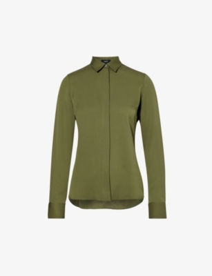 THEORY - Curved-hem slim-fit silk shirt