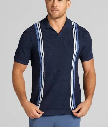Jos. A. Bank Men's Tailored Fit Vertical Stripe Johnny Polo Sweater