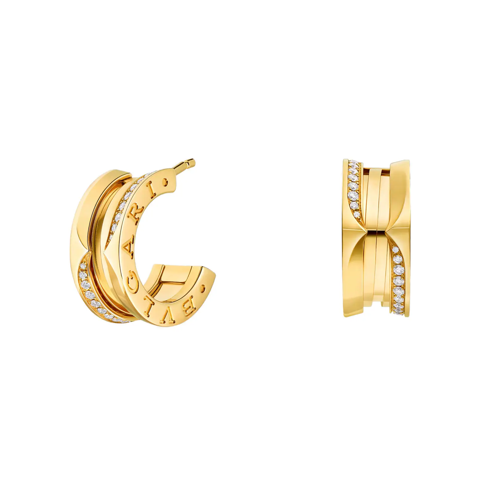 18K Yellow Gold B.Zero 1 Pavé Diamond Mini Hoop Earrings