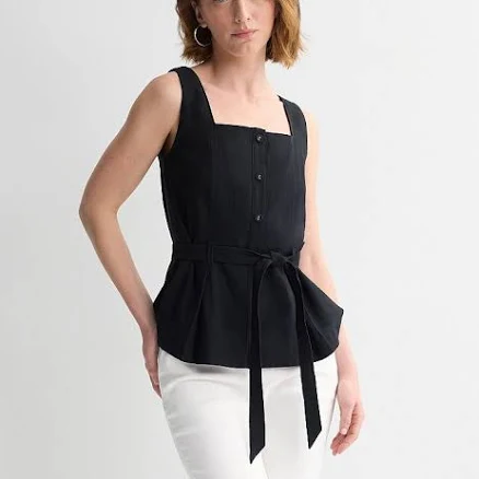 Women's Nine West Sleeveless Belted Top, Size: Small, Mineral Black