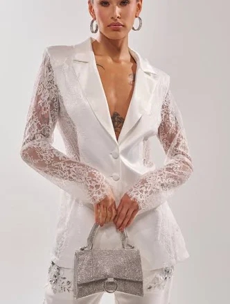 AKIRA Au Contraire Lace Satin Blazer