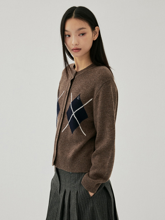 Argyle Knit Long Cardigan