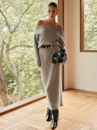 Off-Shoulder Ribbed Sweater Co-ords