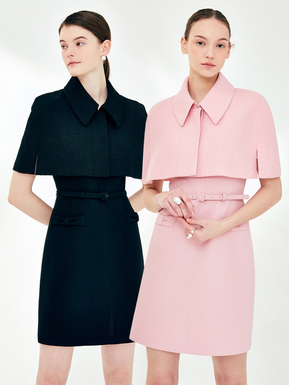 Pointed Collar Short Tweed Cape