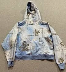 Liberal Youth Ministry Light Blue & White Graphic Print Hoodie Spiritual Punk M