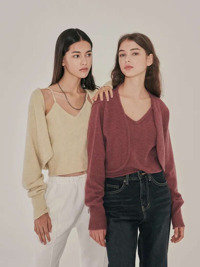 Knit Bolero Cardigan Set (Pink)