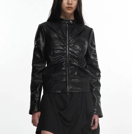 Shirring Leather Jacket