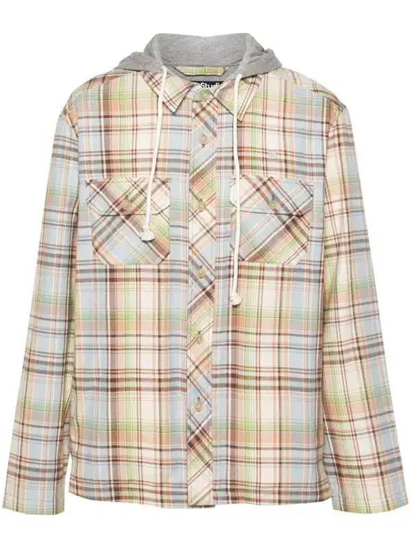 Buttoned Checked Hoodie