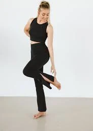 Flare pants with side split / Black