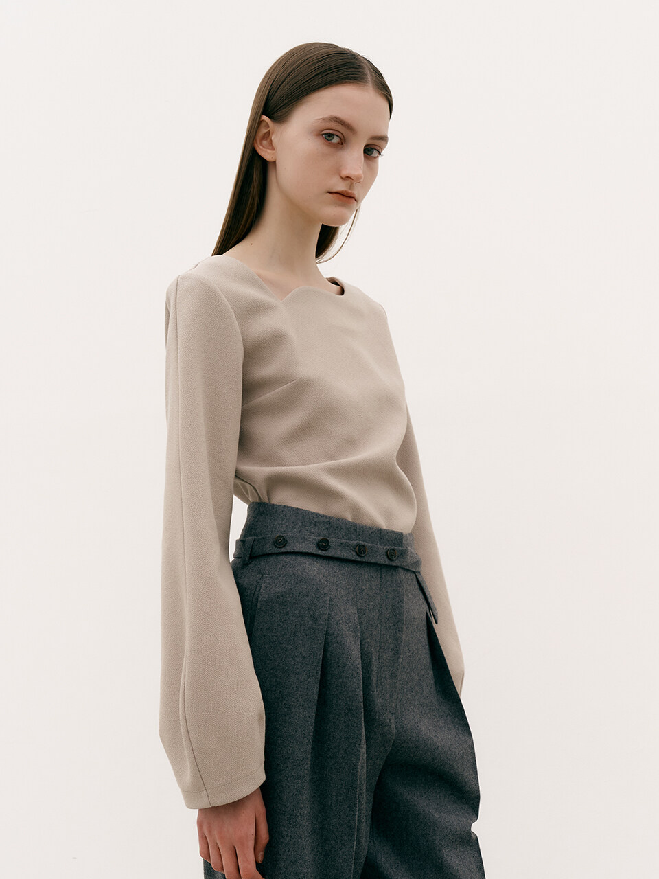 Wave Neck Top (Light Grey)