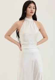 Silk Satin Halter Tie Blouse 2 (m)