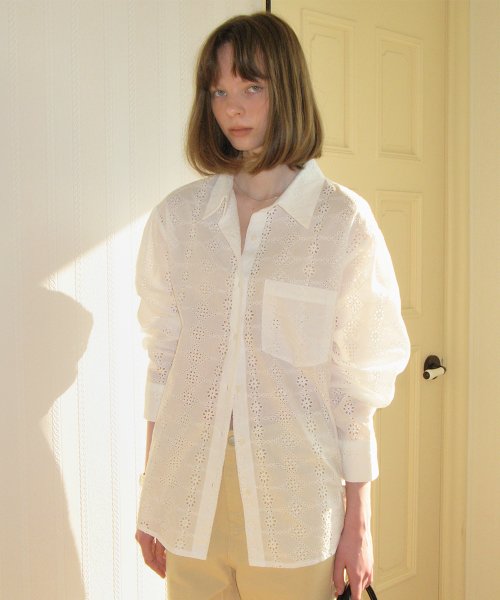 Sally Lace punching blouse - ivory