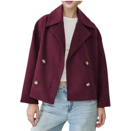 Women's Cropped Loose Fit Wool Pea Coat