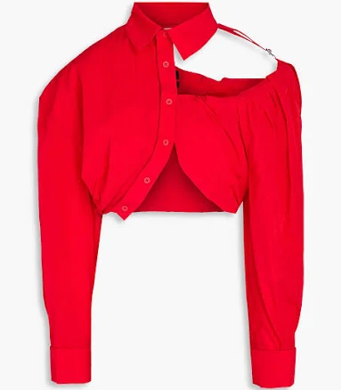 JACQUEMUS Cropped cutout taffeta shirt - Women - Red Tops - FR 38