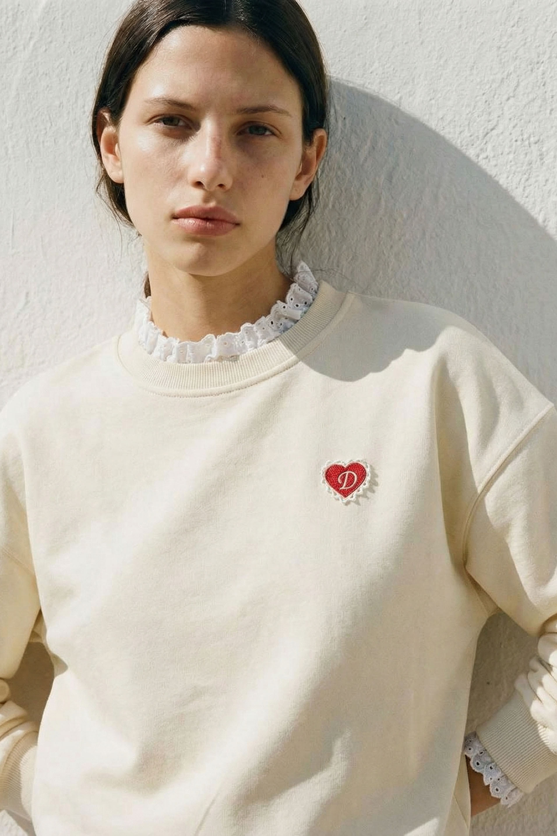 Eve Lettering Embroidered Neck Frill -Sweatshirt