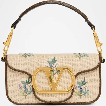 Valentino Garavani Floral Embroidered Linen Shoulder Bag