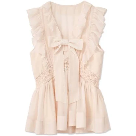 Sleeveless Front Ribbon Blouse