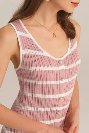 Hollowed-out Sleeveless U-Neck Front Slit Knitted Dress