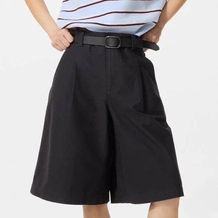 UNIQLO Women's Jersey Pleated Long Shorts, Black, XS