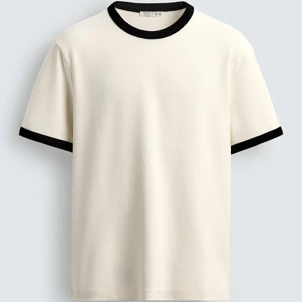 Zara Men's Basic Contrast Rib T-Shirt