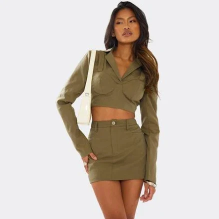 EGO Women's Long Sleeve Bust Detail Cropped Blazer