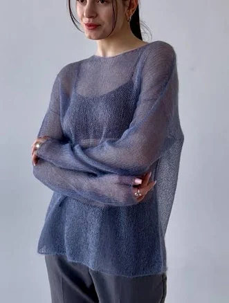 Sheer Mohair Knit Boat Neck Sweater