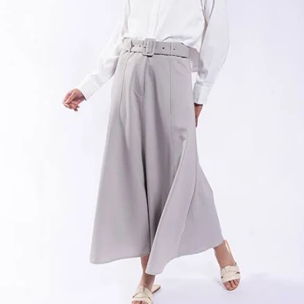 Paneled Belted Midi Skirt
