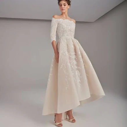 Fully Embroidered Box- Pleated Wedding Dress