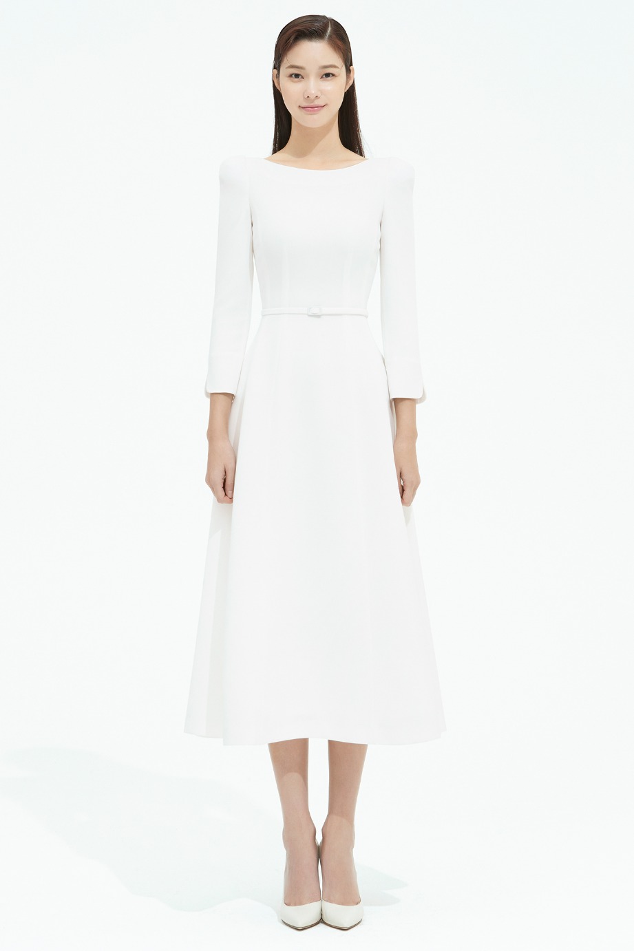 Crepe Boat Neckline Flare Dress
