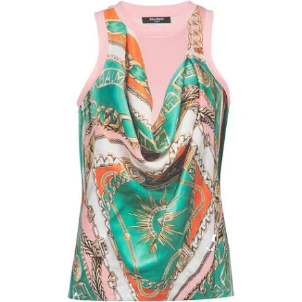 Balmain Trompe-l'ail Foulard print vest Women top