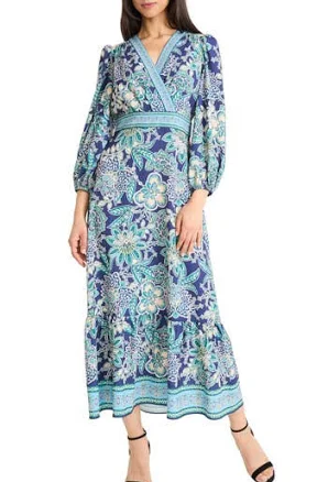 Donna Morgan Women's Print Balloon Sleeve Maxi Dress