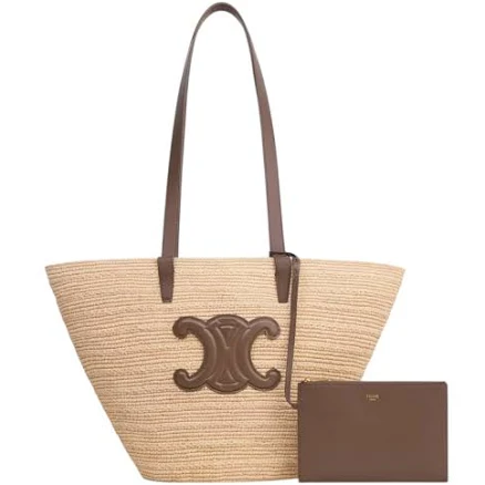 Women Medium Supple Celine Classic Panier In Raffia And Calfskin