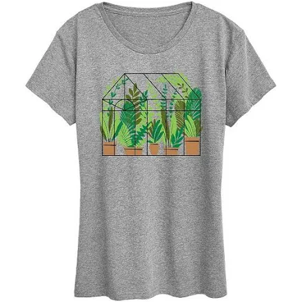 Women's Instant Message Greenhouse With Plants Short Sleeve Graphic T-Shirt