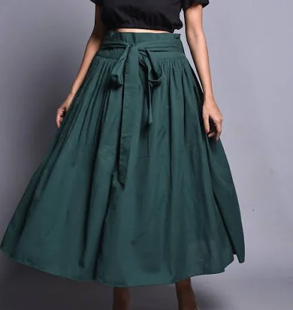 Ruffled High Waisted Linen Maxi Skirt with Pockets