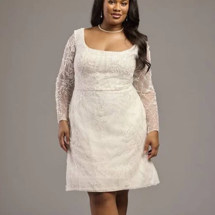 DB Studio Long Sleeve Square Neck Beaded Mini Dress