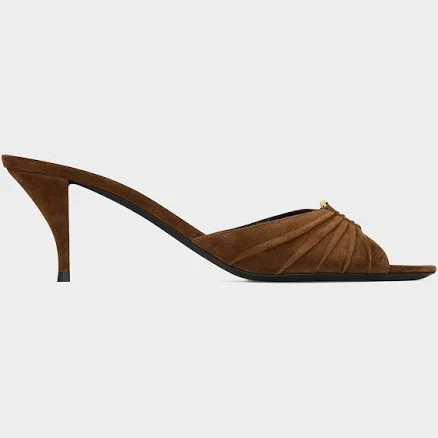 Saint Laurent Women's Babylone Ruched Suede High Heeled Mule Sandals
