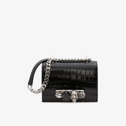 Alexander McQueen Jewelled Croc-effect Leather Satchel
