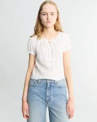 Ribboned Shirring Blouse