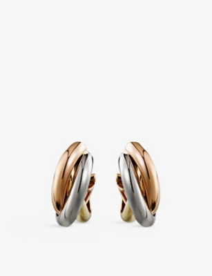 Trinity 18ct rose, yellow and white-gold earrings