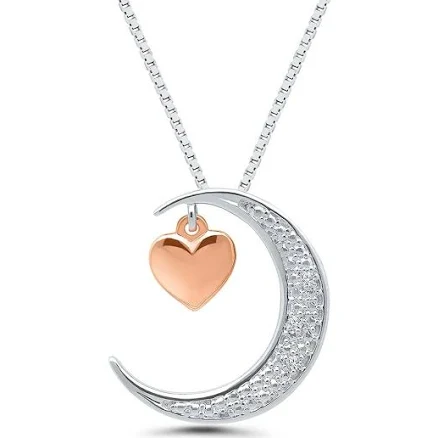 Sterling Silver Diamond Moon Pendant Necklace