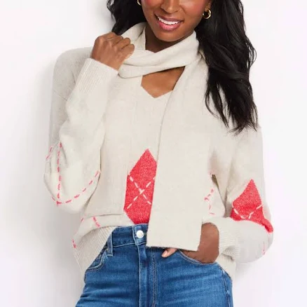 Sanctuary Women's Argyle Scarf Sweater