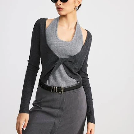 Twist Color-Block Wool Blend Top