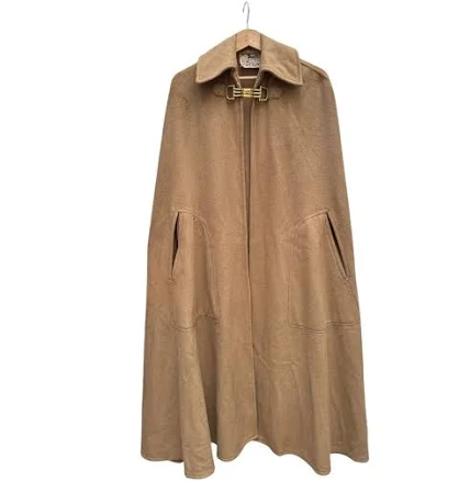 Celine Vintage 1970s Brown Wool Cape One Size