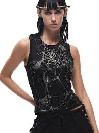Spiderwebs Rhinestone Tank Top