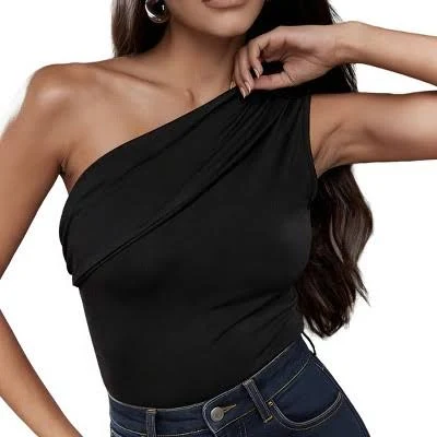 Women's One Shoulder Ruched Cropped Top