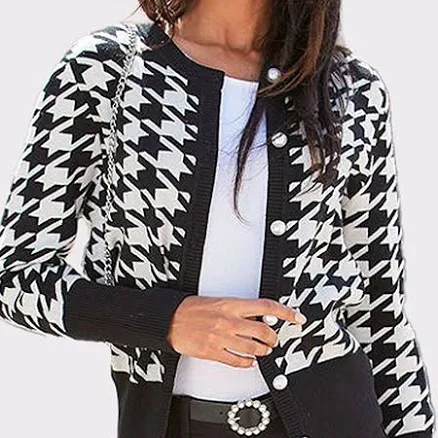 Lascana Women's Pearl Button Houndstooth Cardigan